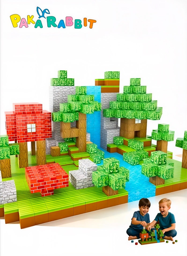 Paka Rabbit 108PCS High-Strength Magnetic Blocks-Build Mine Magnet World Set for Boys & Girls Age 3-5 6-8, STEM Sensory Toys for Toddlers Gifts for 3+ Years Old Girls Boys,2cm Magnet Cubes Classroom Must Haves Construction Toys - Image 1